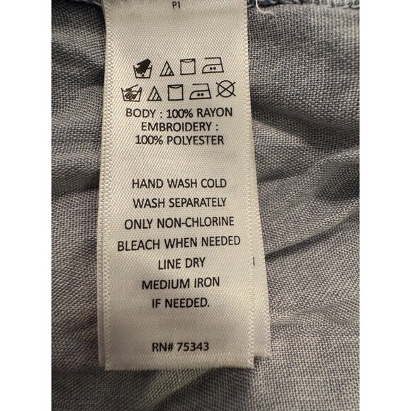 NWT Rachel Zoe Top Sz 1X  Blue Embroidered Tassel Tie Mineral Wash Boho Festival - Picture 14 of 14